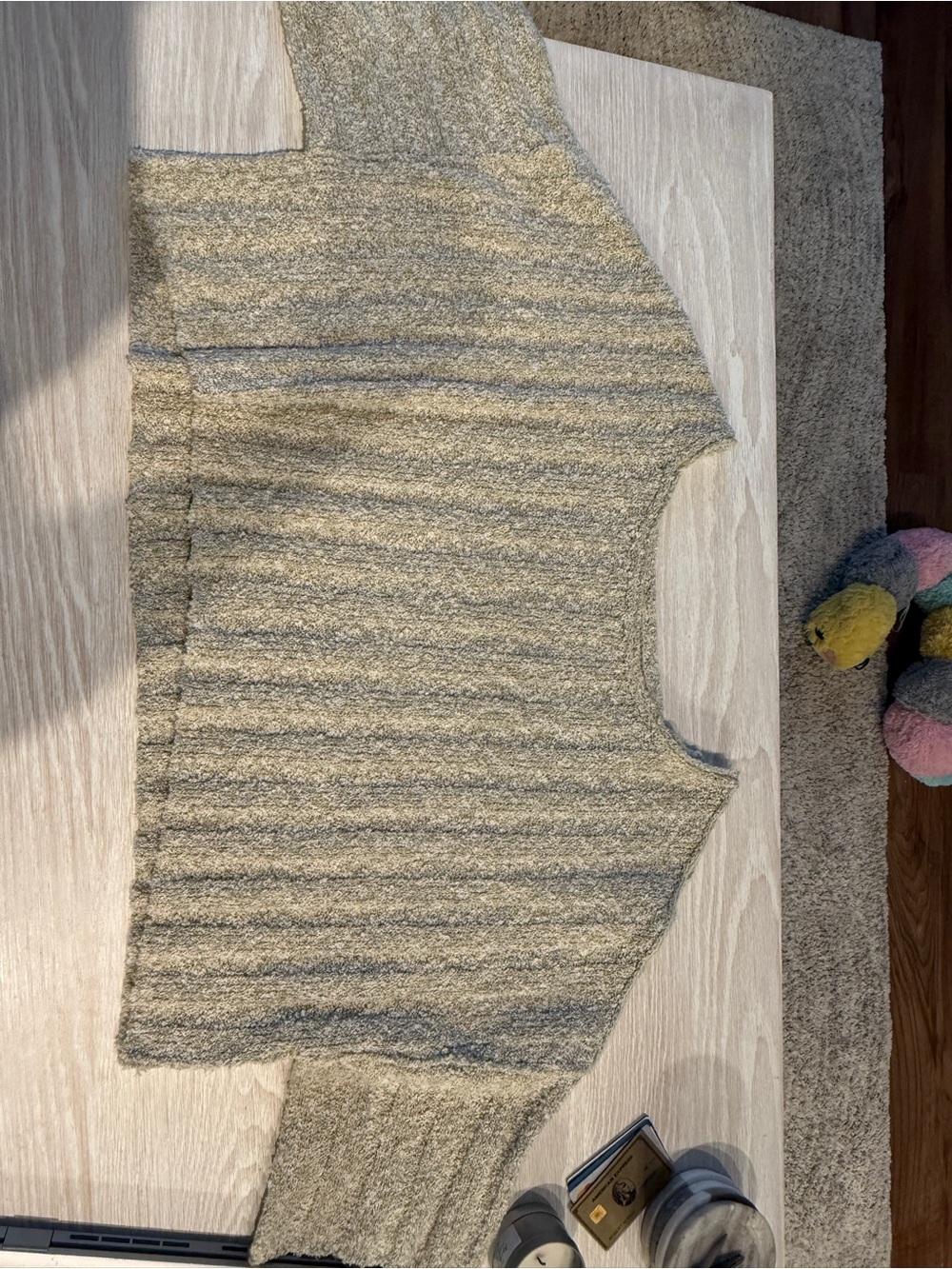 Free People Beige Striped Short Sleeve Sweater Top